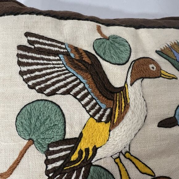 Vtg finished Columbia Minerva Crewel Pillow Egyptian Water Fowl Ducks Fish 7839 - Picture 4 of 8